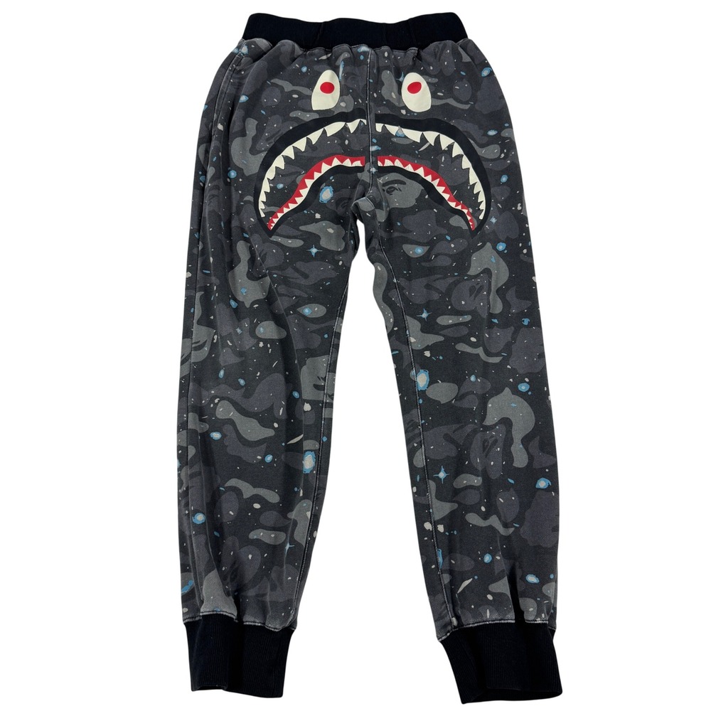 A Bathing Ape BAPE Space Camo Shark Face Sweatpants Grey Black Mens Small